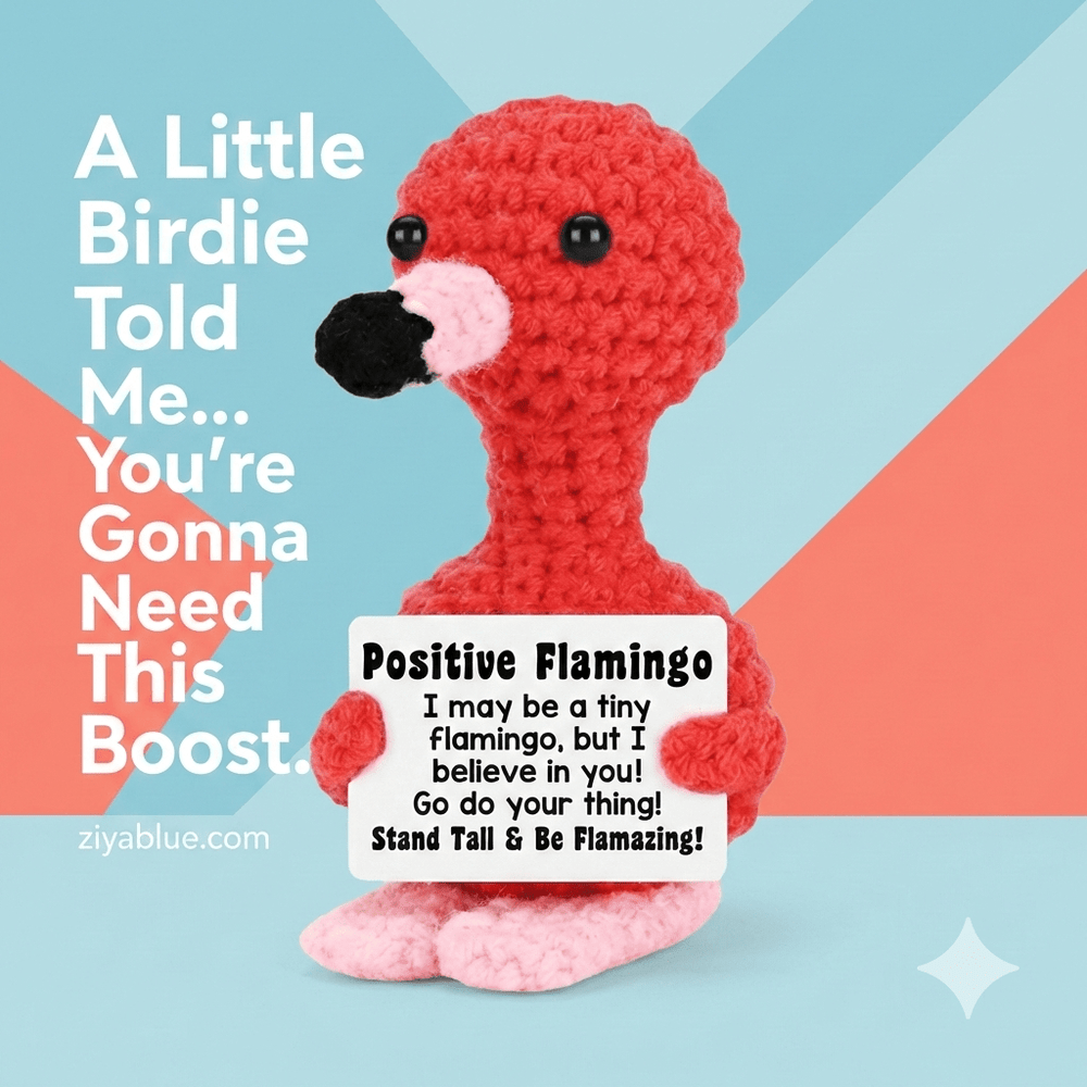 Positive Flamingo Crochet Doll | Emotional Support Desk Buddy | 6cm Gift - Ziya Blue
