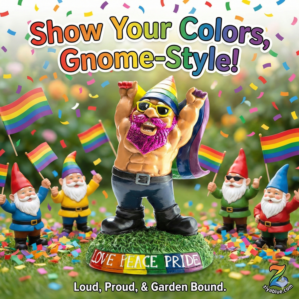 Pride Garden Gnome | Rainbow Resin Statue – Out & Proud - Ziya Blue