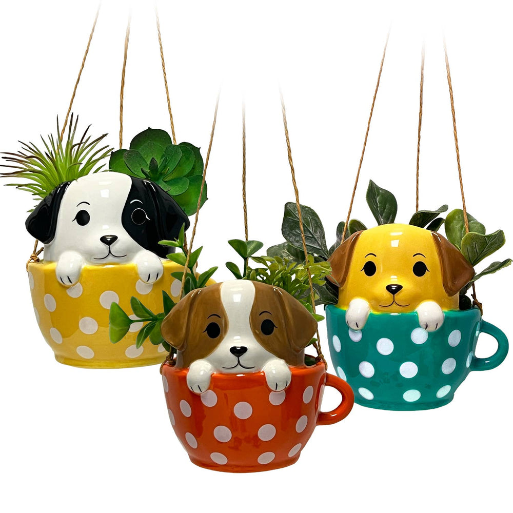Pups In Cups Mini Hanging Planters - Ziya Blue