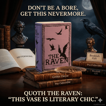 Quoth the Raven: "Nevermore" a Boring Room! | Large 8" Ceramic Book Vase - Ziya Blue