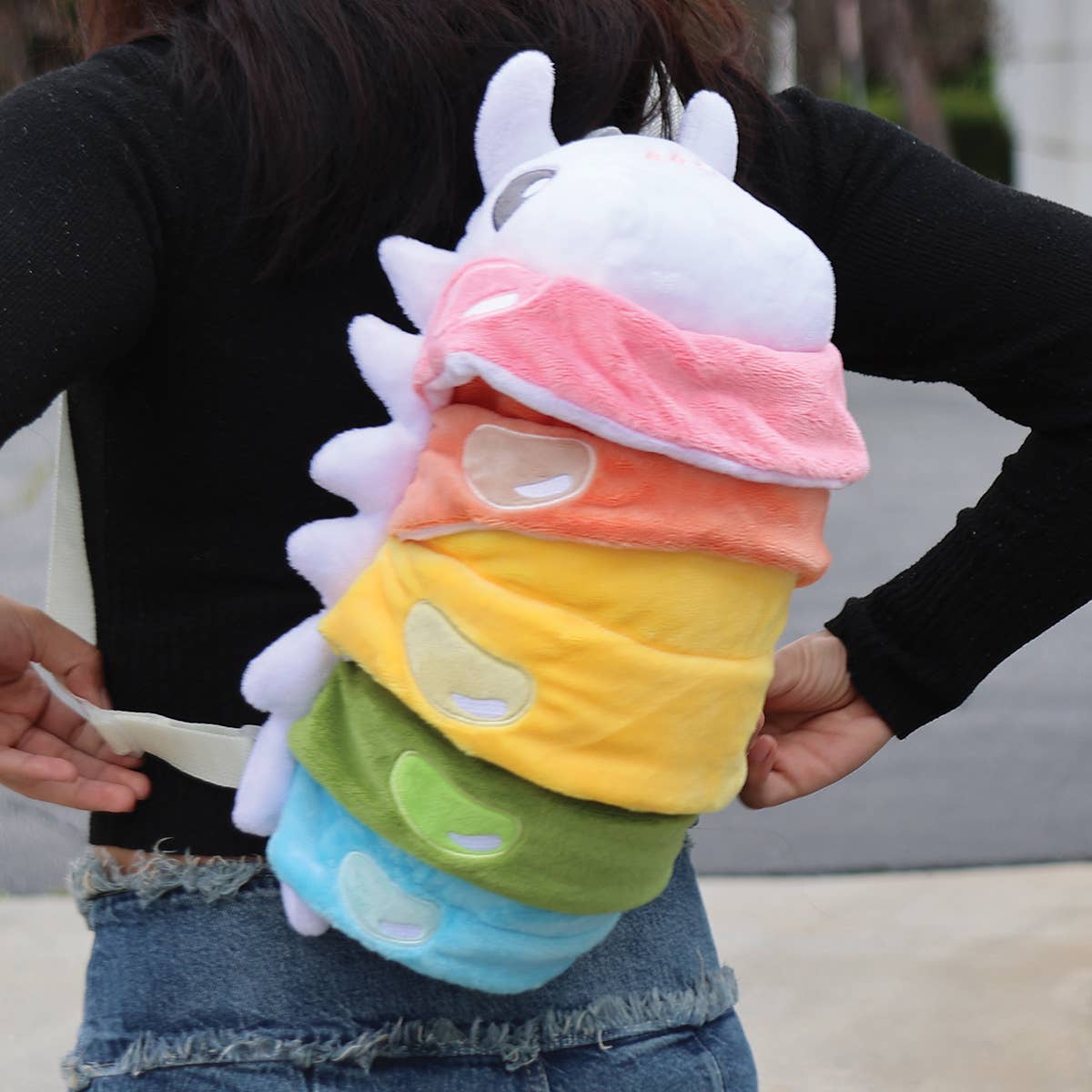 Rainbow Roly Poly Plush Backpack - Ziya Blue