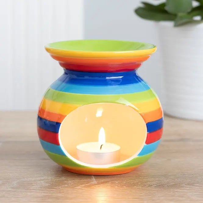 Rainbow Stripe Oil Burner and Wax Warmer - Ziya Blue