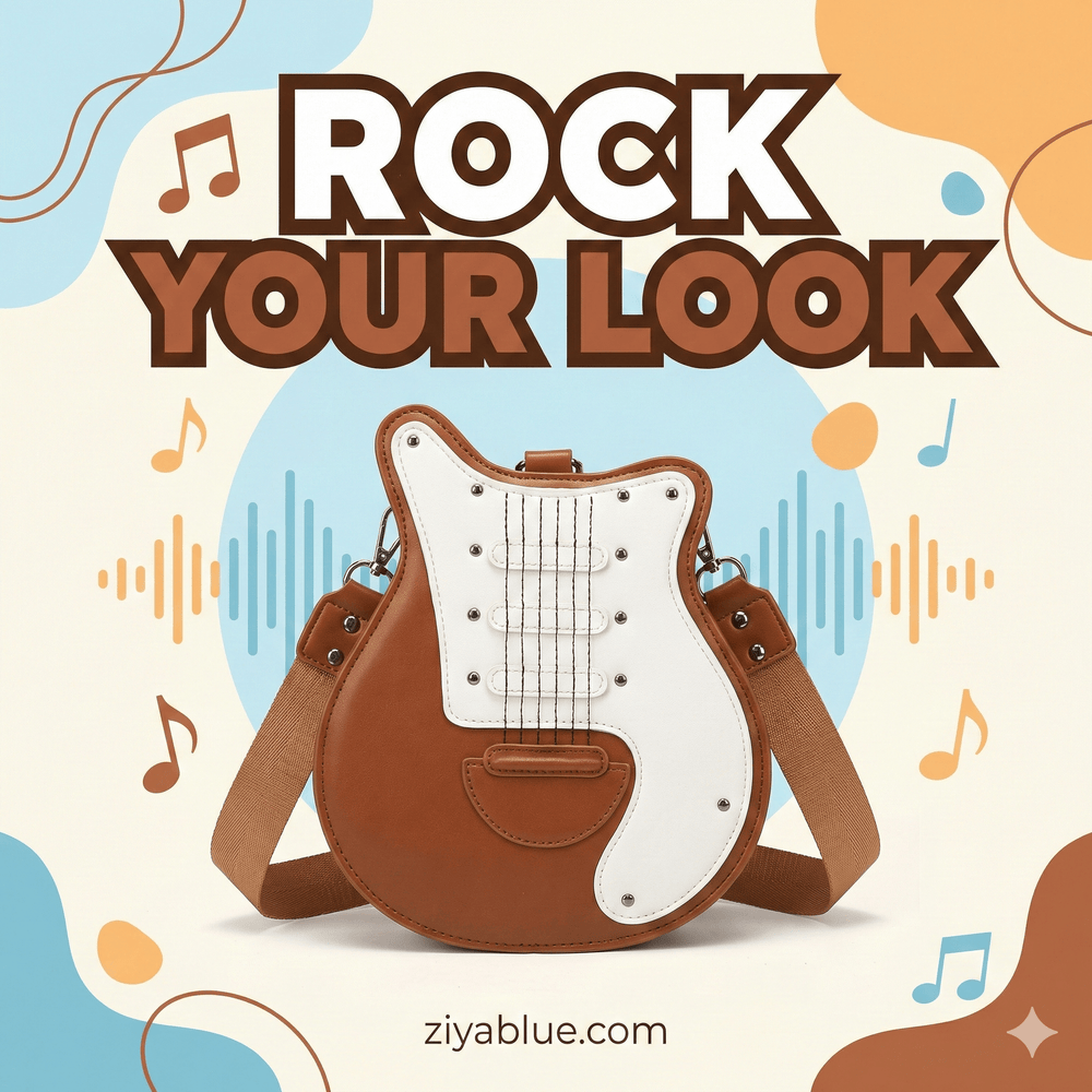 Rock & Roll Guitar Shaped Crossbody Bag | Novelty Shoulder Purse for Music Lovers - Ziya Blue