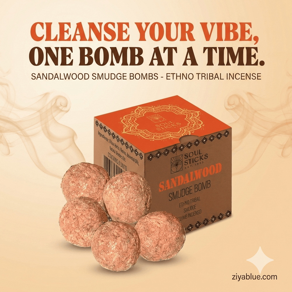 Sandalwood Smudge Bombs with Burner (5 Pack) - Ziya Blue