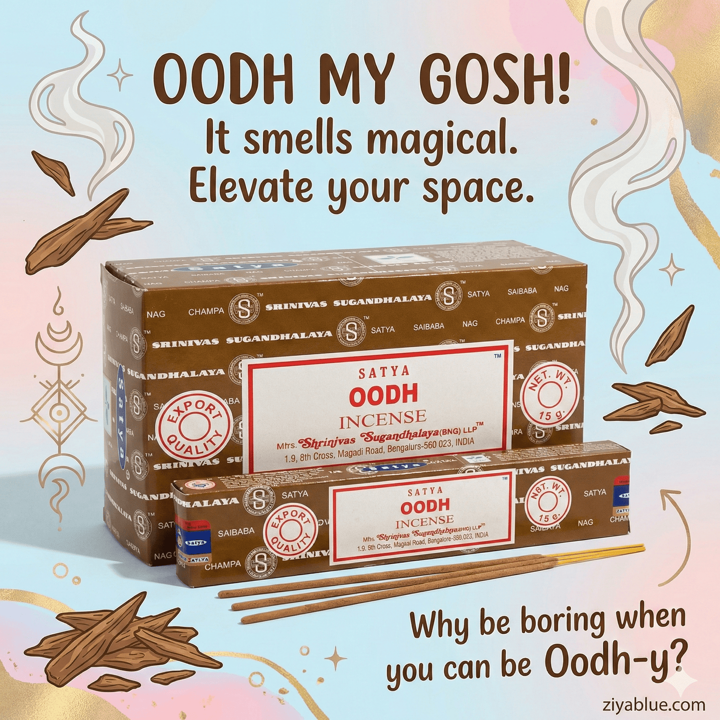 Satya Oodh Incense Sticks | 15g Hand - Rolled Pack - Ziya Blue