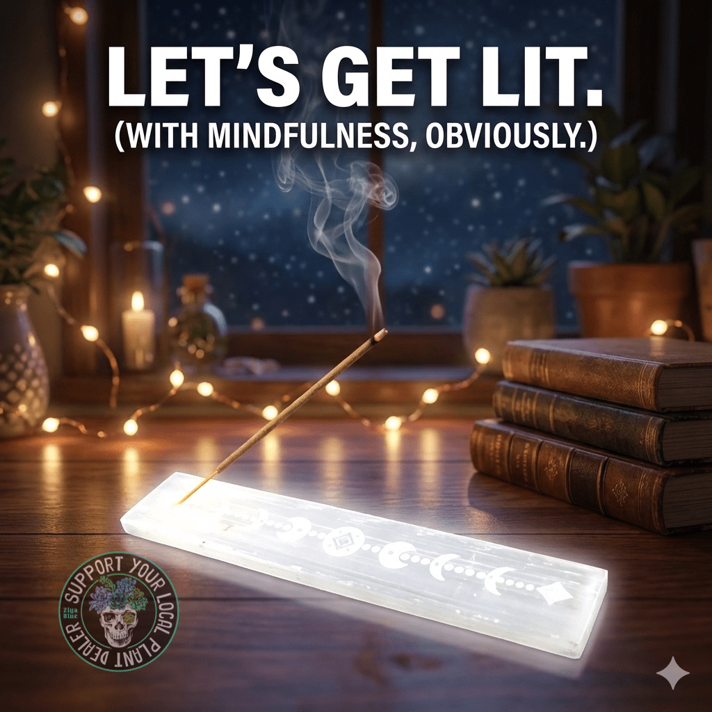 Selenite Incense Ash Catcher (8 in.) - Celtic Moon 🌙✨ - Ziya Blue