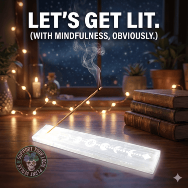 Selenite Incense Ash Catcher (8 in.) - Celtic Moon 🌙✨ - Ziya Blue