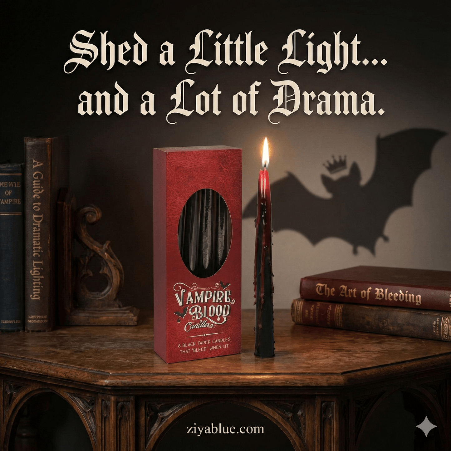 Set of 8 Gothic Vampire Blood Taper Candles - Ziya Blue