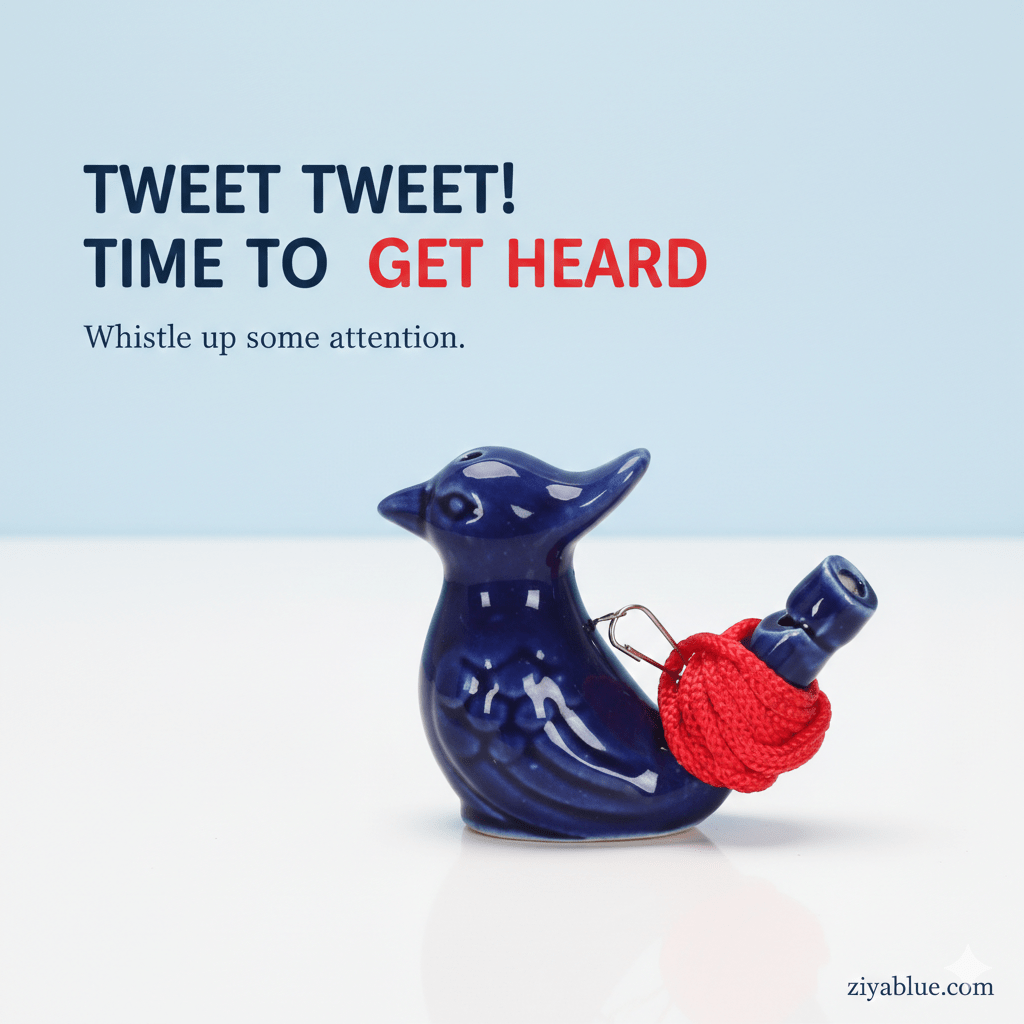 Sing Like a Songbird: Ceramic Water Warbler Whistle | Retro Musical Toy - Ziya Blue