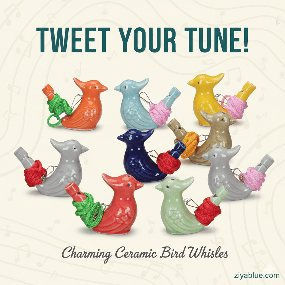 Sing Like a Songbird: Ceramic Water Warbler Whistle | Retro Musical Toy - Ziya Blue