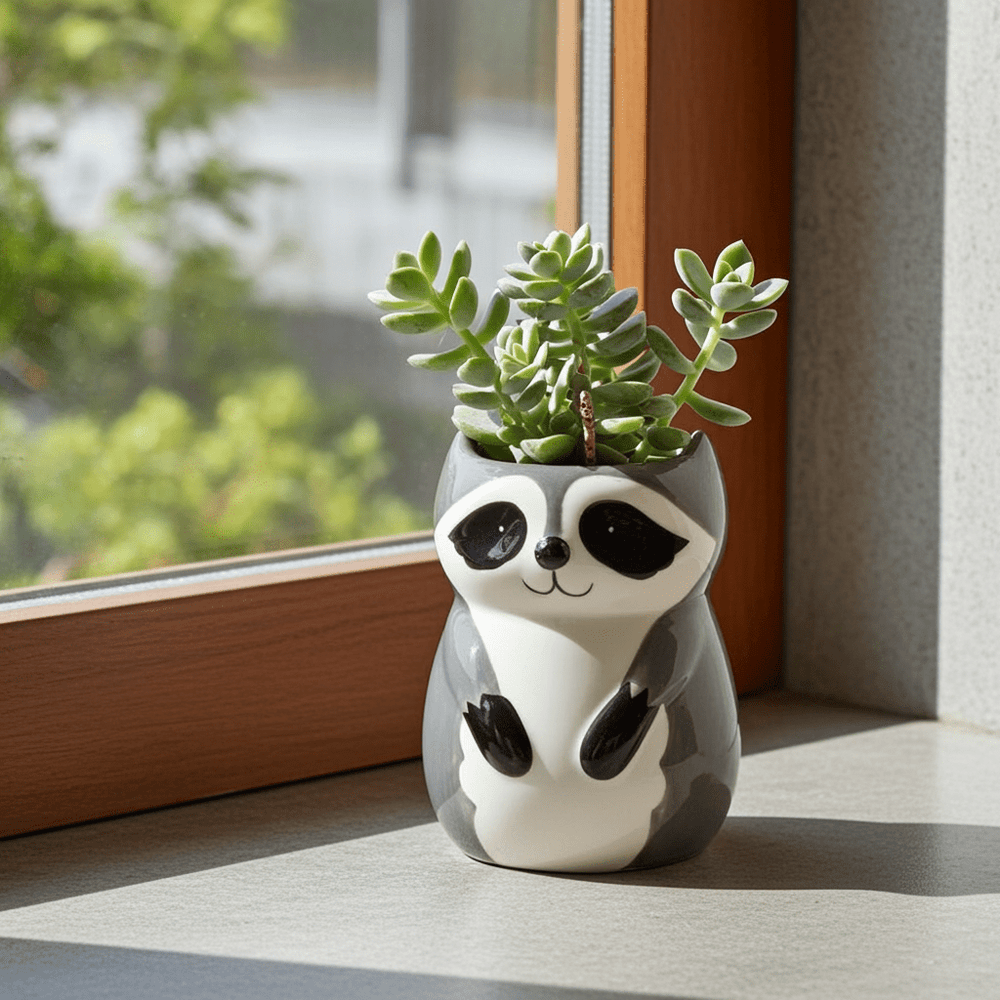 Sitting Racoon Planter - Ziya Blue