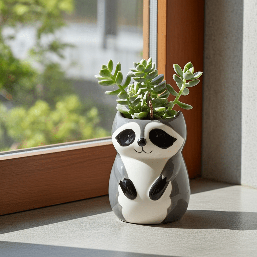 Sitting Racoon Planter - Ziya Blue