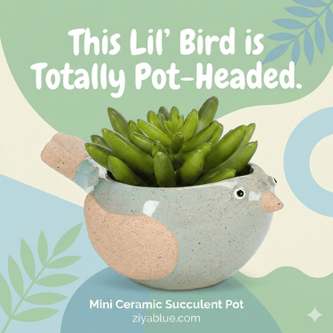 Small Bird Planter – 5" Stoneware Sculpted Succulent Pot (Chirpy Charm) - Ziya Blue