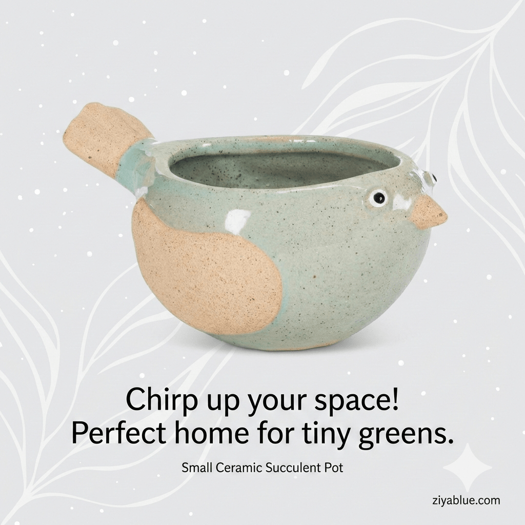 Small Bird Planter – 5" Stoneware Sculpted Succulent Pot (Chirpy Charm) - Ziya Blue