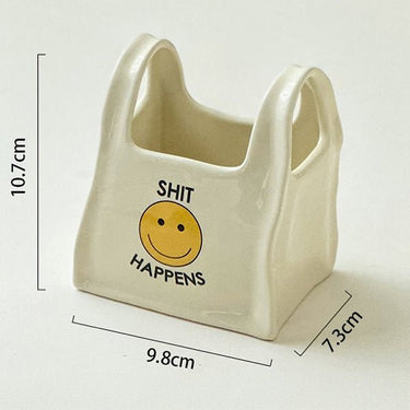 Smiley Face Shopping Bag Planter - Ziya Blue