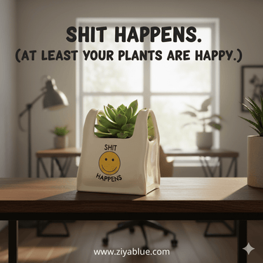 Smiley Face Shopping Bag Planter - Ziya Blue