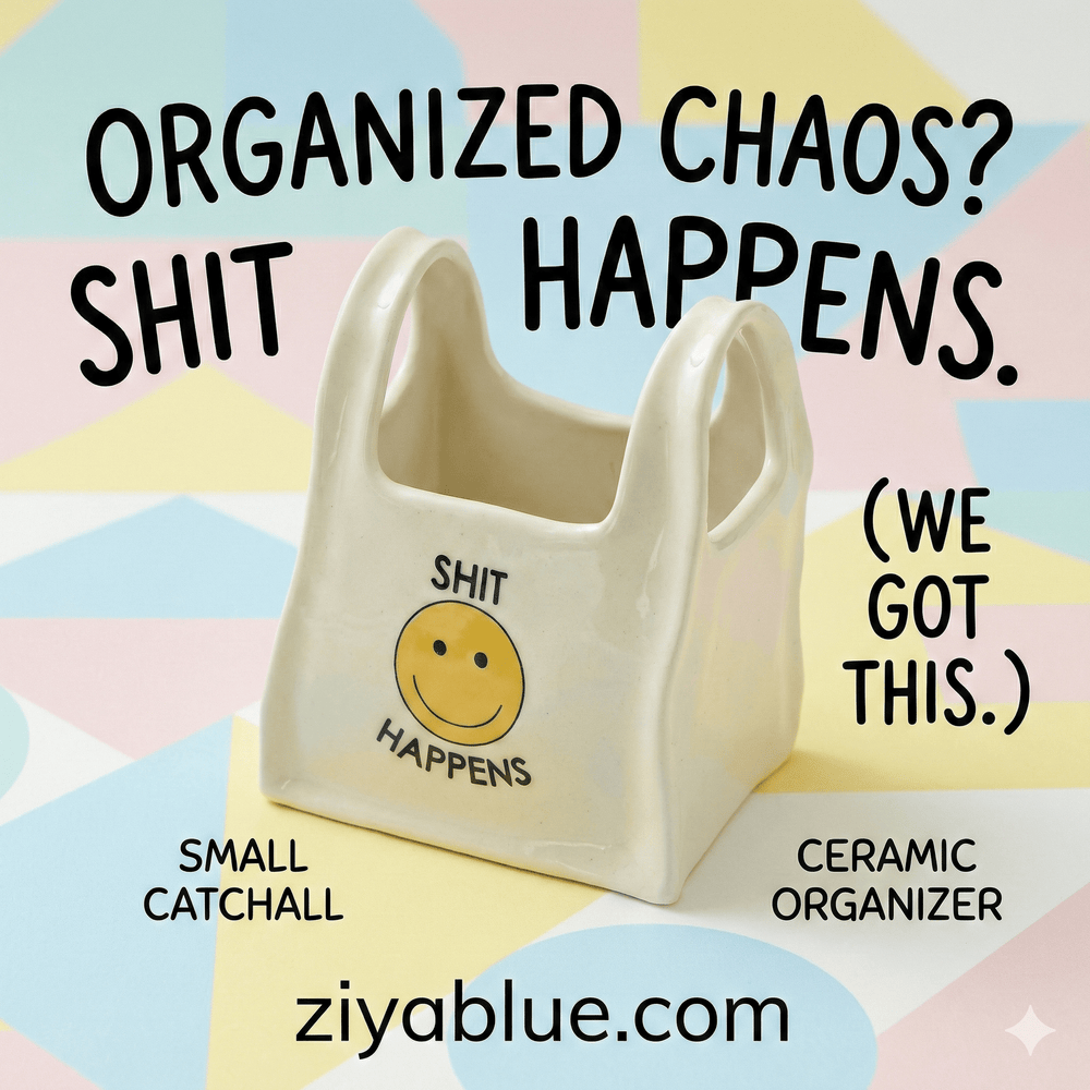 Smiley Face Shopping Bag Planter - Ziya Blue