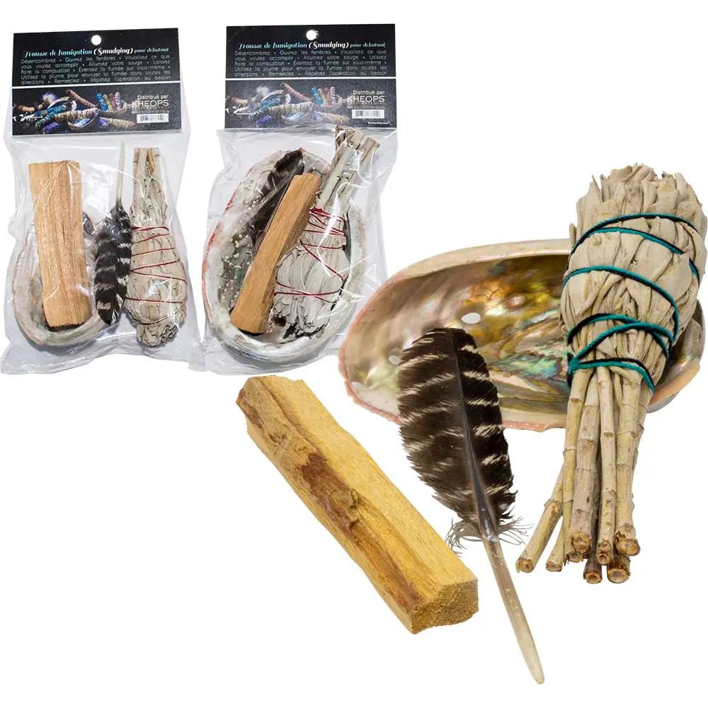 Smudging Kit for Beginners | 4-Piece Spiritual Cleansing Set | Sage, Palo Santo & Abalone Shell - Ziya Blue