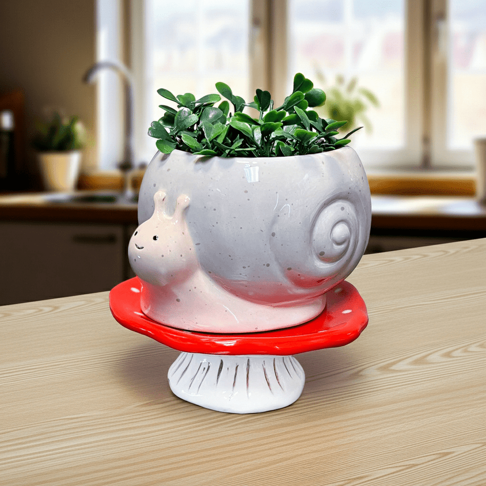 Snail & Mushroom Footsie Planter - Ziya Blue