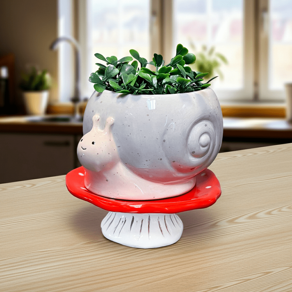 Snail & Mushroom Footsie Planter - Ziya Blue