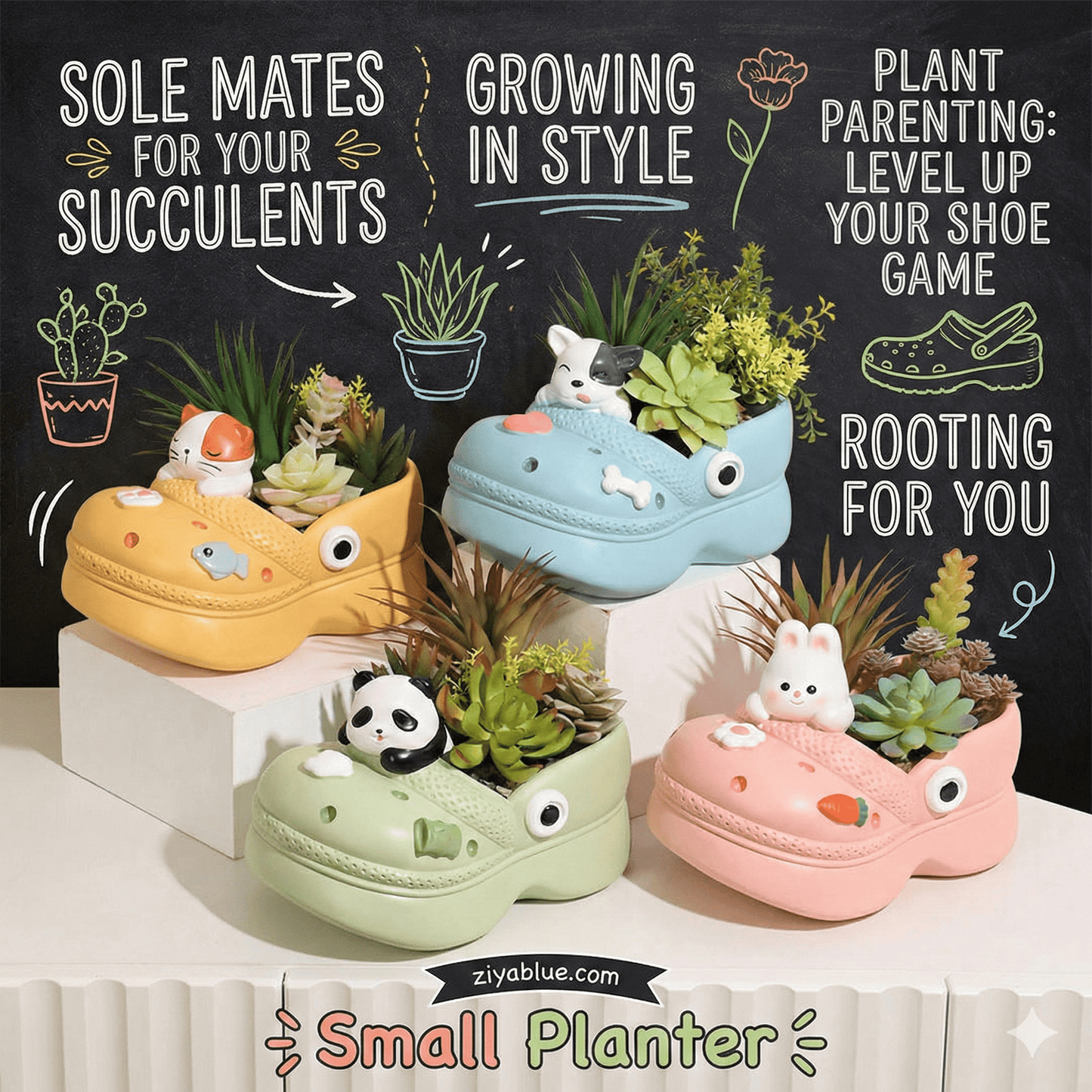 Sole Mates Clog Planter | Animal Shoe Pot (Available in 4 Styles) - Ziya Blue