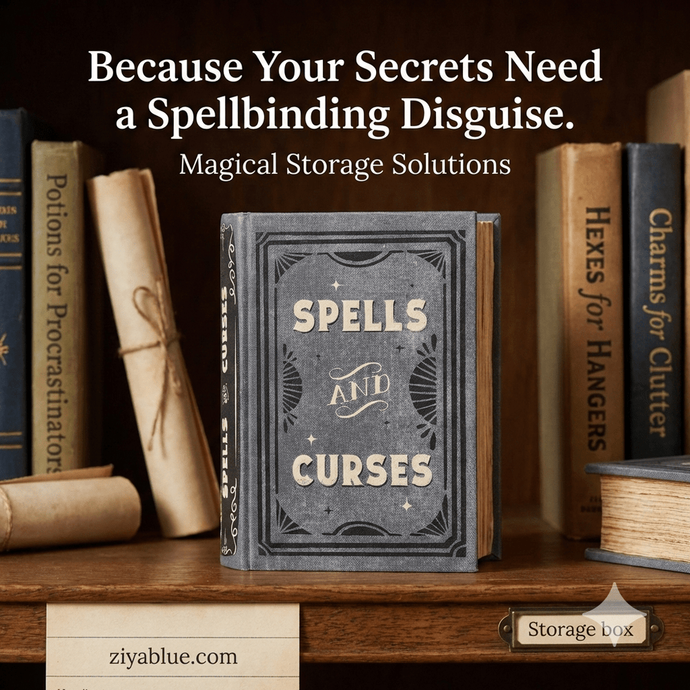 "Spells and Curses" Book - Shaped Storage Box - Ziya Blue