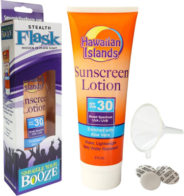 SPF 30 Sunscreen Flask: 10oz with Funnel & 5 Seals! - Ziya Blue