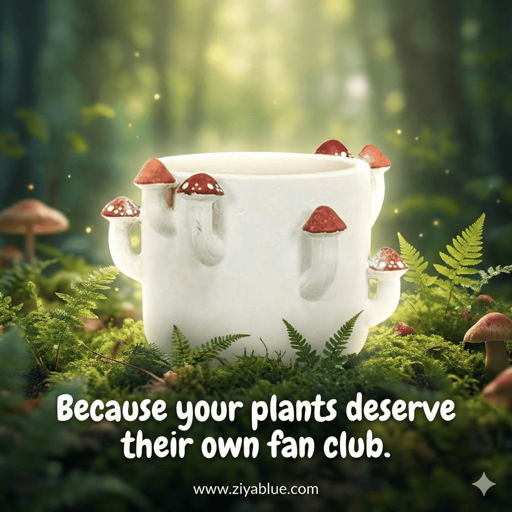 4" Sprouting Mushroom Planter - Ziya Blue