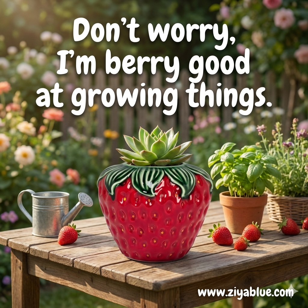 Strawberry & Leaf Wide Vase - Ziya Blue