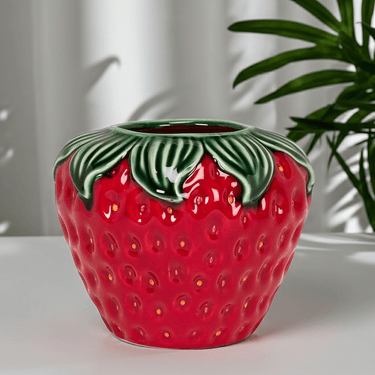 Strawberry & Leaf Wide Vase 4.5" - Ziya Blue