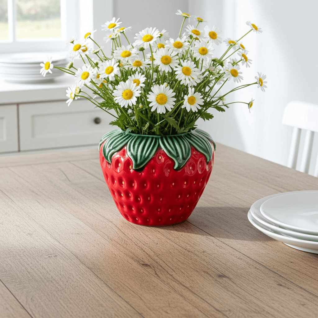 Strawberry & Leaf Wide Vase 4.5" - Ziya Blue