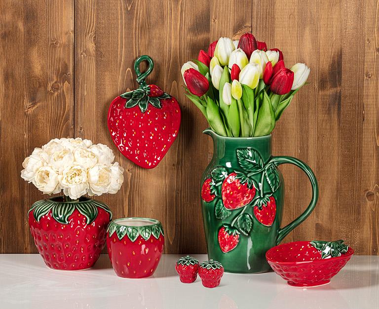 Strawberry & Leaf Wide Vase 4.5" - Ziya Blue