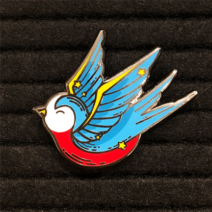 Swallow Bird Tattoo Flash Enamel Pin - Ziya Blue