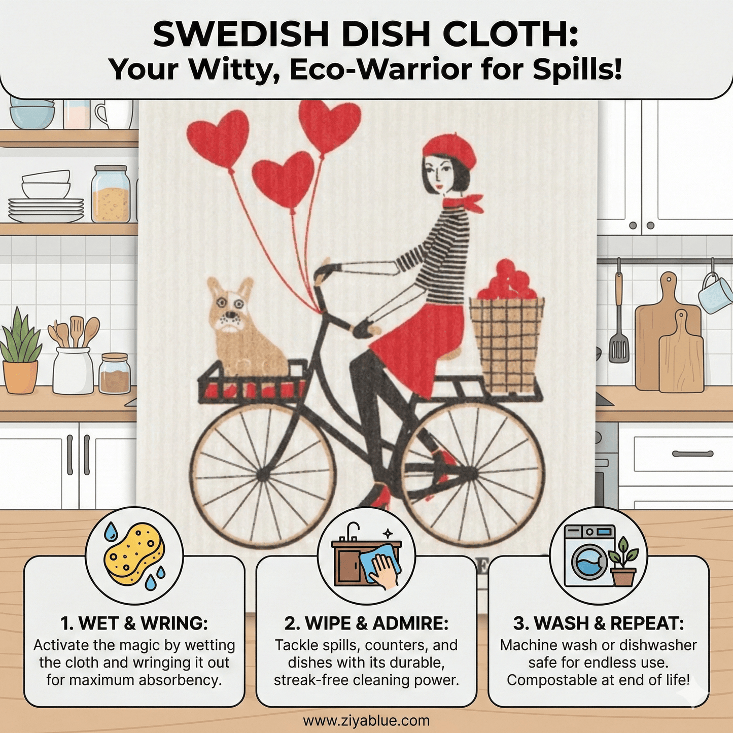 Swedish Dishcloth Tour De Paris - Ziya Blue