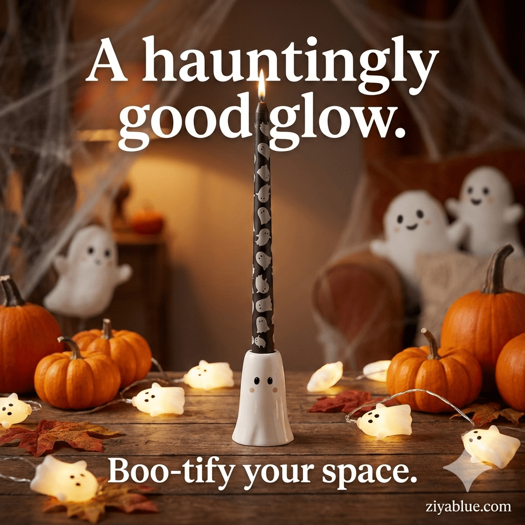 Sweet Ghost Candle Holder W/ Taper Candle - Ziya Blue