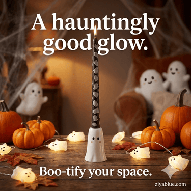 Sweet Ghost Candle Holder W/ Taper Candle - Ziya Blue