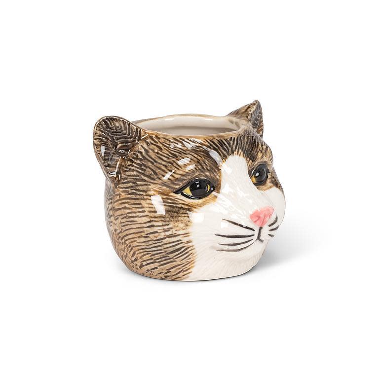 Tabby Cat Head Planter - Ziya Blue