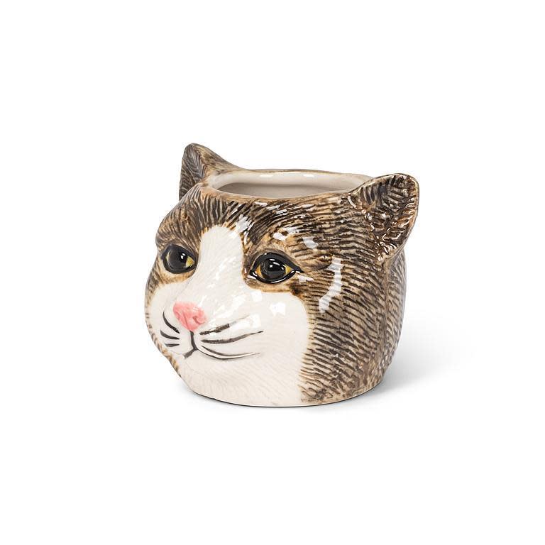 Tabby Cat Head Planter - Ziya Blue