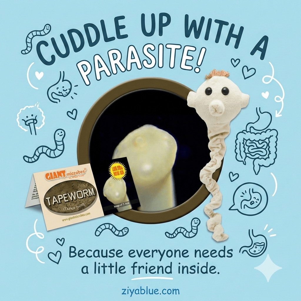Tapeworm Plush – GIANTmicrobes Intestinal Parasite (Long on Laughs) - Ziya Blue