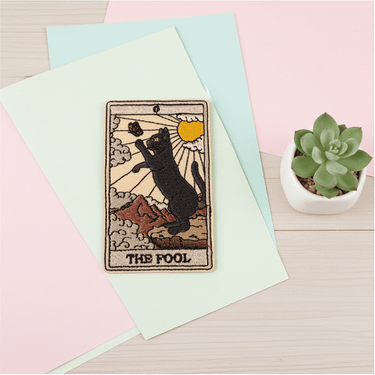 The Fool Black Cat Tarot Iron On Patch - Ziya Blue