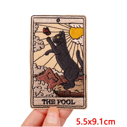 The Fool Black Cat Tarot Iron On Patch - Ziya Blue