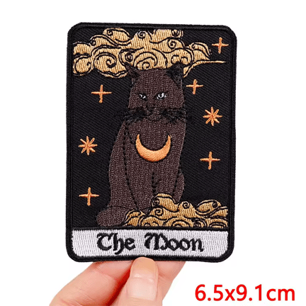 The Moon Cat Black Tarot Iron On Patch - Ziya Blue