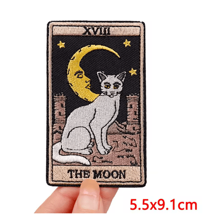 The Moon Cat White Tarot Iron On Patch - Ziya Blue