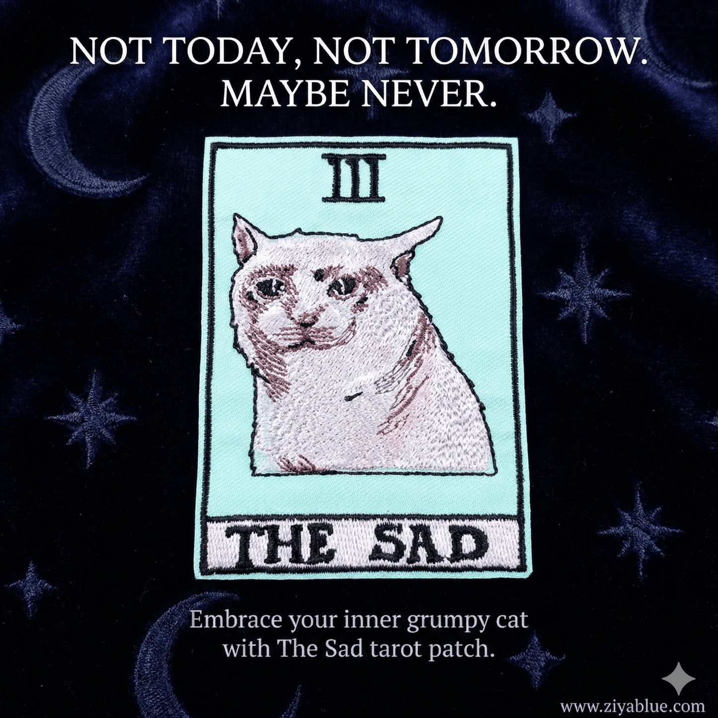 The Sad Cat Tarot Iron On Patch - Ziya Blue