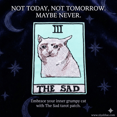The Sad Cat Tarot Iron On Patch - Ziya Blue