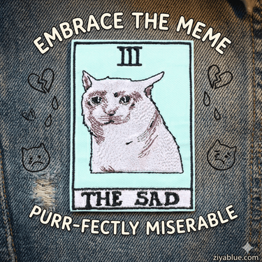 The Sad Cat Tarot Iron On Patch - Ziya Blue