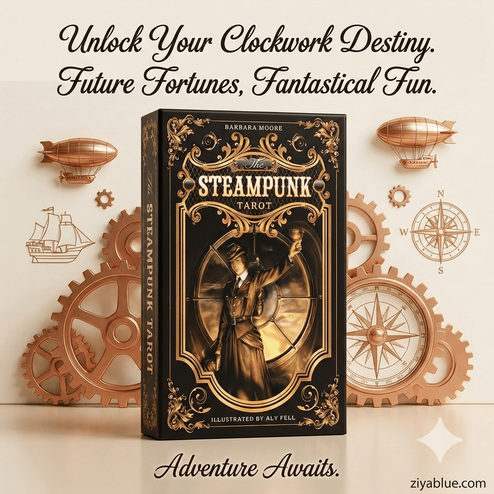 The Steampunk Tarot: 78 - Card Deck and Guidebook by Barbara Moore - Ziya Blue