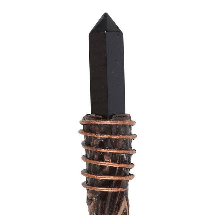 Thin Protection Black Obsidian Crystal Wand - Ziya Blue