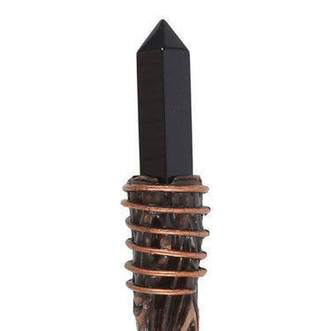 Thin Protection Black Obsidian Crystal Wand - Ziya Blue