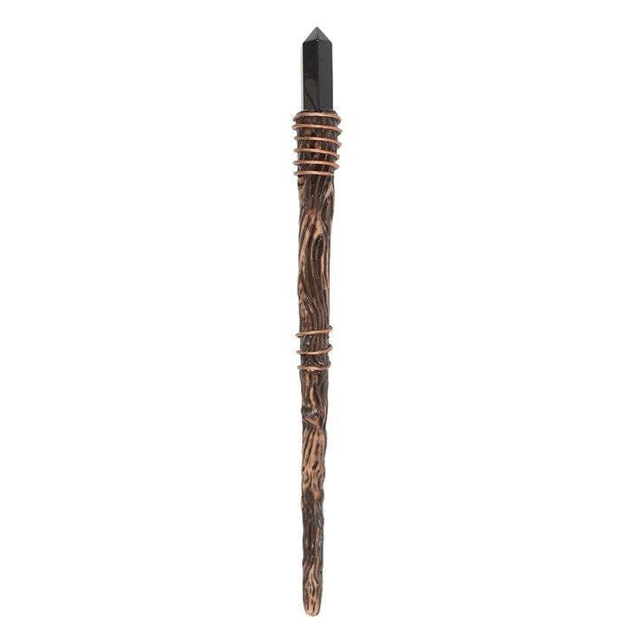 Thin Protection Black Obsidian Crystal Wand - Ziya Blue